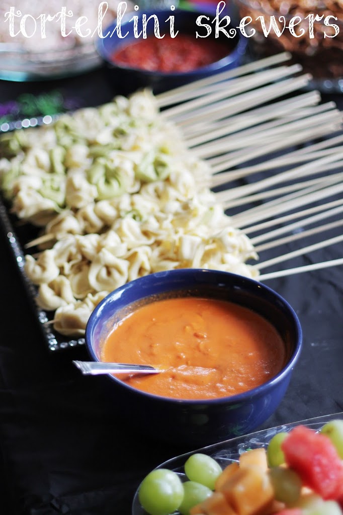 Three Cheese Tortellini Skewers with Vodka Dipping Sauce